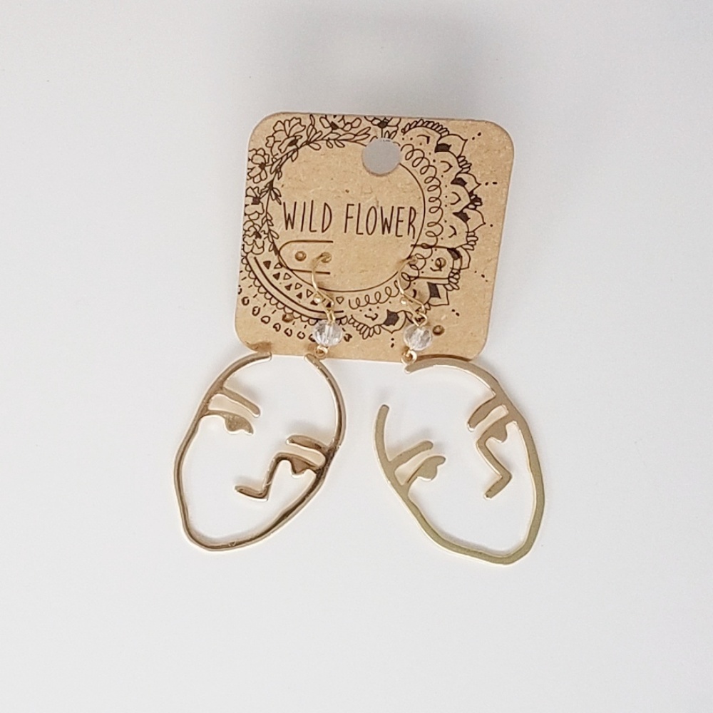 Metal face glass drop earring - Picture 2 of 2